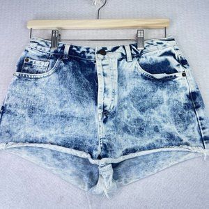 TOPSHOP Womens 30 Tall Stone Acid Wash Denim High Rise Button Fly Shorts Y2K